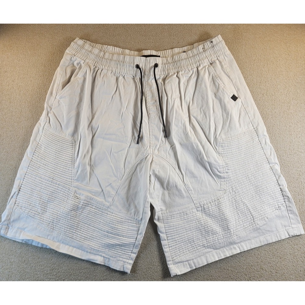 Akademiks Men's 3XL White Moto Biker Shorts Elastic Waist Drawstring Cotton